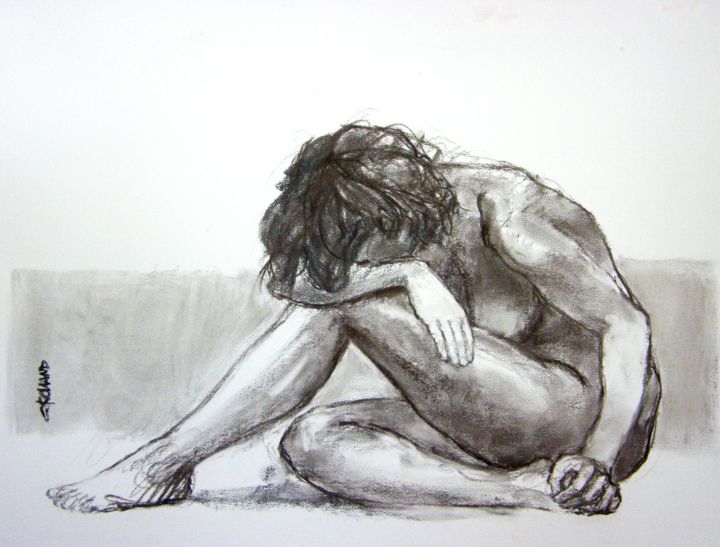 Drawing titled "fusain 50/65 2003 18" by Christian Rolland, Original Artwork, Charcoal