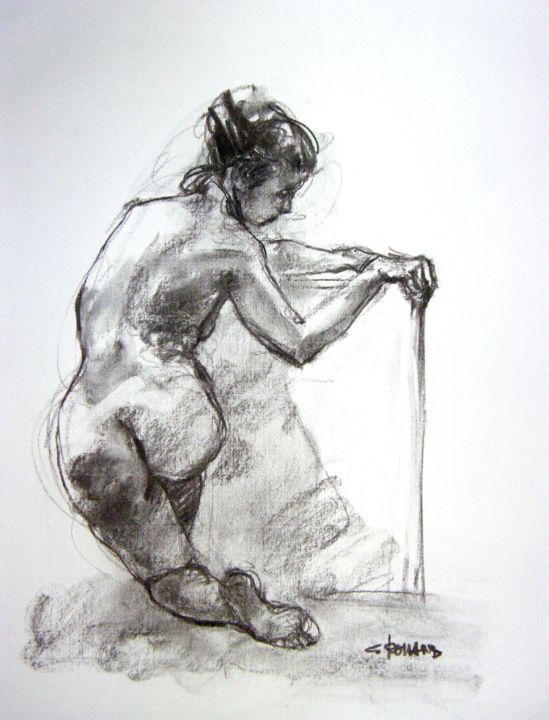 Drawing titled "fusain 50/65 2003 30" by Christian Rolland, Original Artwork, Charcoal