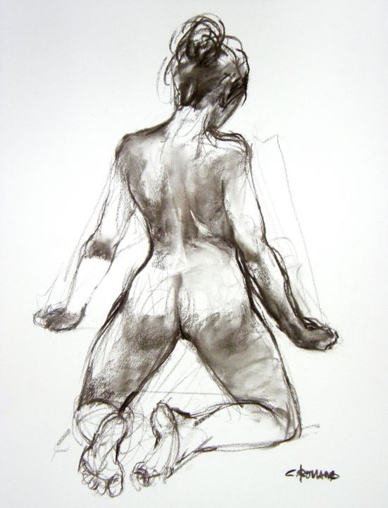 Drawing titled "fusain 50/65 2003 39" by Christian Rolland, Original Artwork, Charcoal