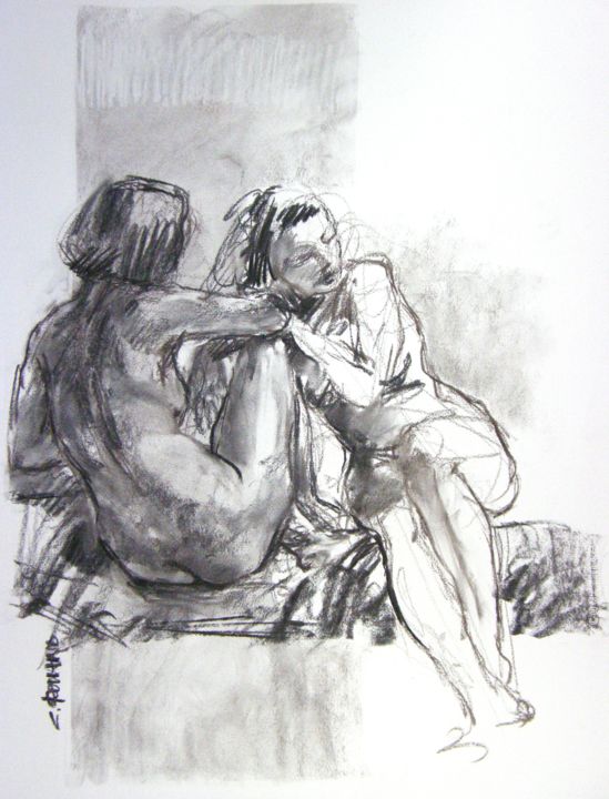 Drawing titled "fusain & craie 50/6…" by Christian Rolland, Original Artwork, Charcoal