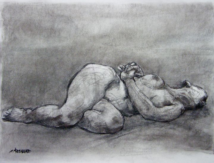 Drawing titled "fusain 50/65 2004 10" by Christian Rolland, Original Artwork, Charcoal