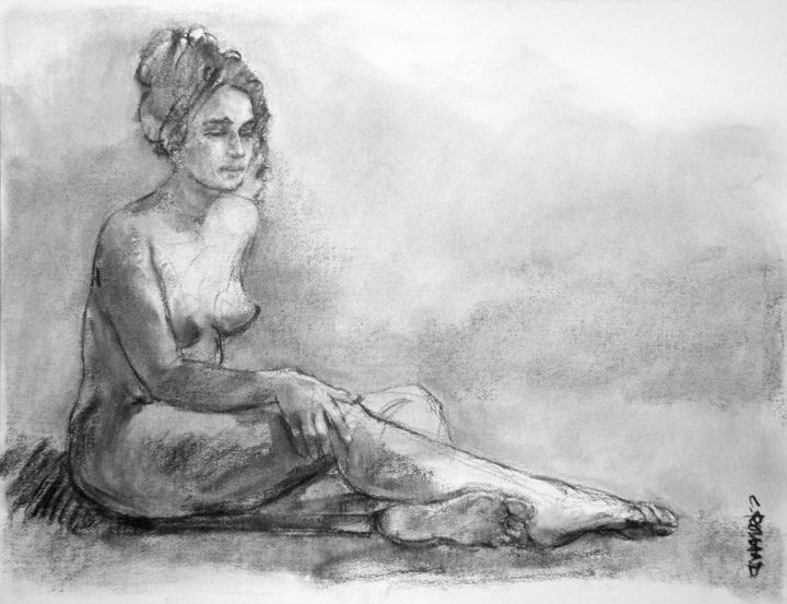 Drawing titled "fusain 50/65 2004 12" by Christian Rolland, Original Artwork, Charcoal
