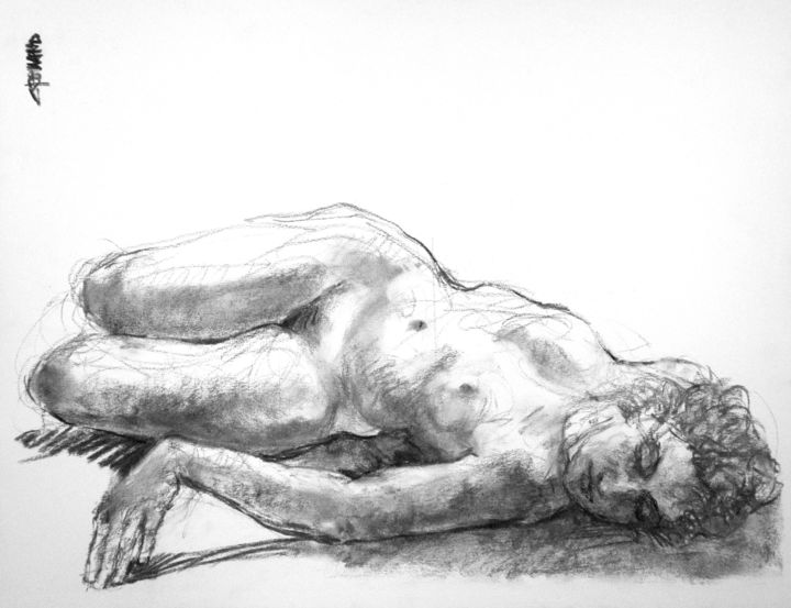 Drawing titled "fusain 50/65 2005 15" by Christian Rolland, Original Artwork, Charcoal