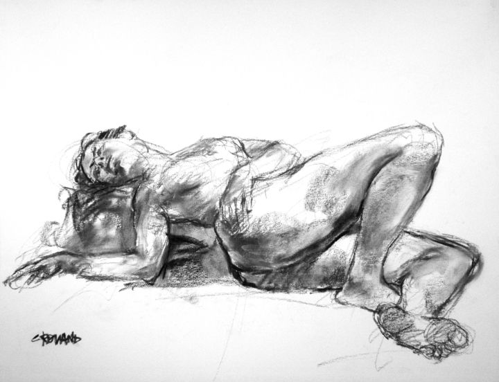 Drawing titled "fusain 50 x 65 2005…" by Christian Rolland, Original Artwork, Charcoal