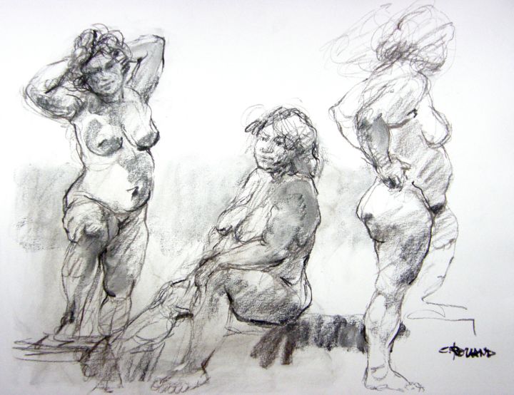 Drawing titled "fusain 50/65 2005 75" by Christian Rolland, Original Artwork, Charcoal