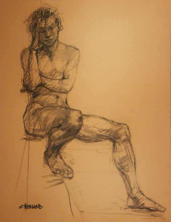Drawing titled "fusain 50/65 2005 80" by Christian Rolland, Original Artwork, Charcoal