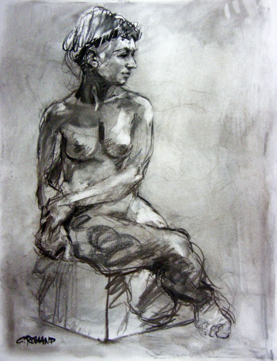 Drawing titled "fusain 50/65 2005 81" by Christian Rolland, Original Artwork, Charcoal