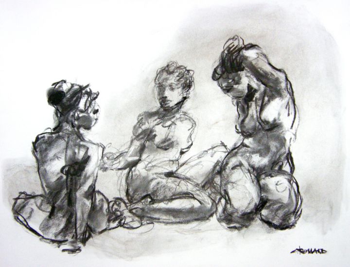 Drawing titled "fusain 50/65 2005 88" by Christian Rolland, Original Artwork, Charcoal