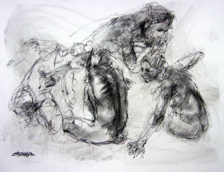 Drawing titled "fusain 50/65 2005 91" by Christian Rolland, Original Artwork, Charcoal