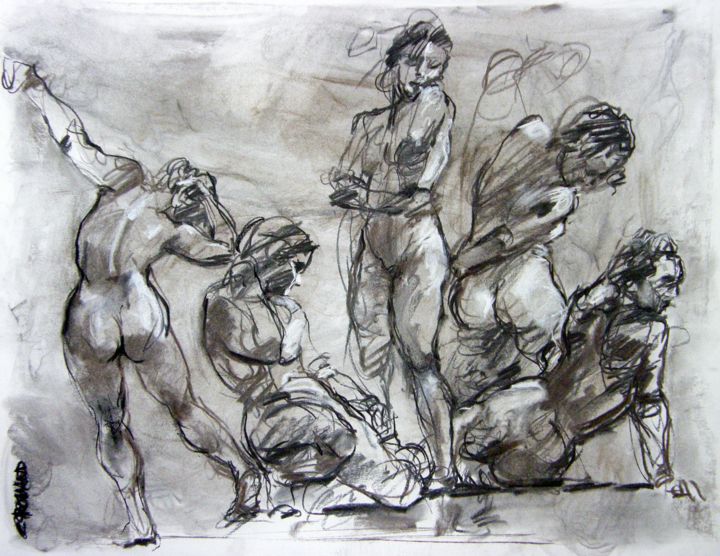 Disegno intitolato "fusain & craie 2005…" da Christian Rolland, Opera d'arte originale, Carbone