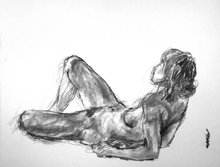 Drawing titled "fusain 50/65 2006 12" by Christian Rolland, Original Artwork, Charcoal