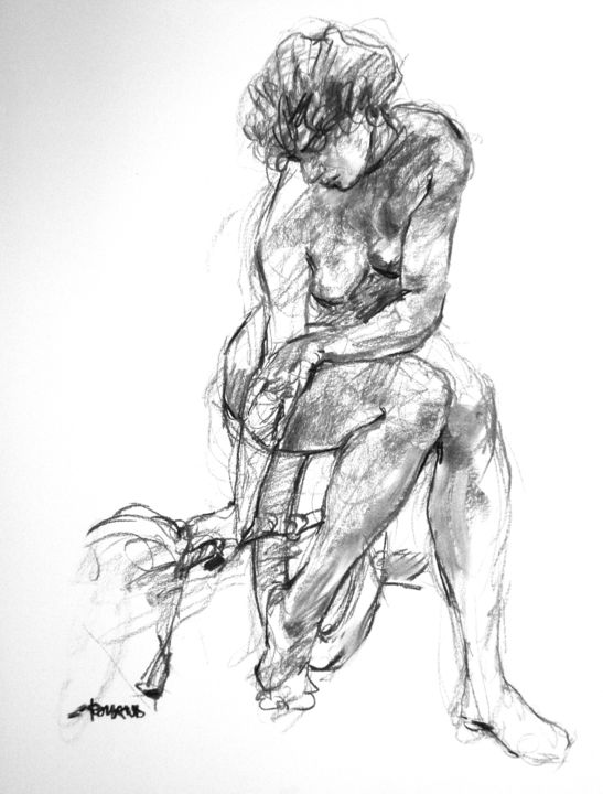 Drawing titled "fusain 50/65 2006 1…" by Christian Rolland, Original Artwork, Charcoal
