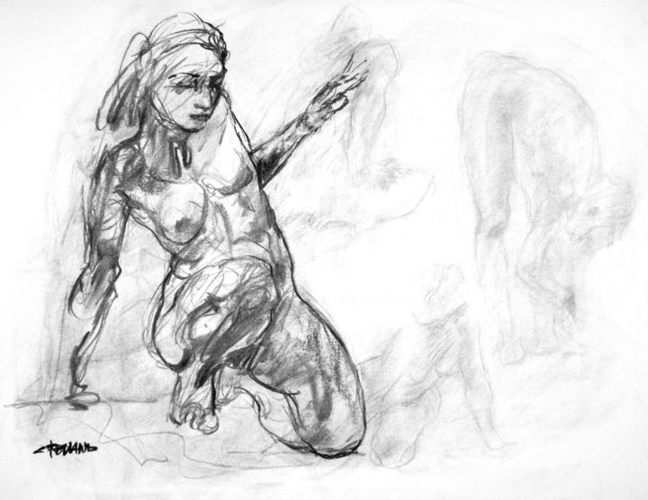 Drawing titled "fusain 50/65 2006 2…" by Christian Rolland, Original Artwork, Charcoal