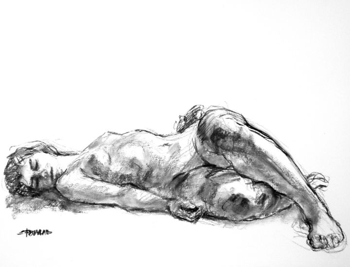 Dessin intitulée "fusain 50/65 2007 84" par Christian Rolland, Œuvre d'art originale, Fusain