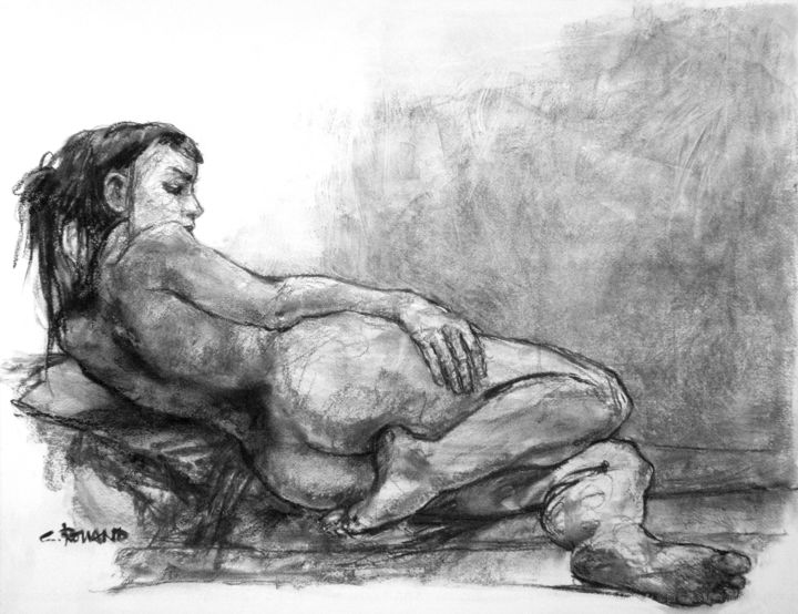 Drawing titled "fusain 50/65 2008 5" by Christian Rolland, Original Artwork, Charcoal