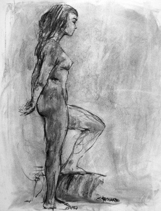 Drawing titled "fusain 50/65 2008 8" by Christian Rolland, Original Artwork, Charcoal