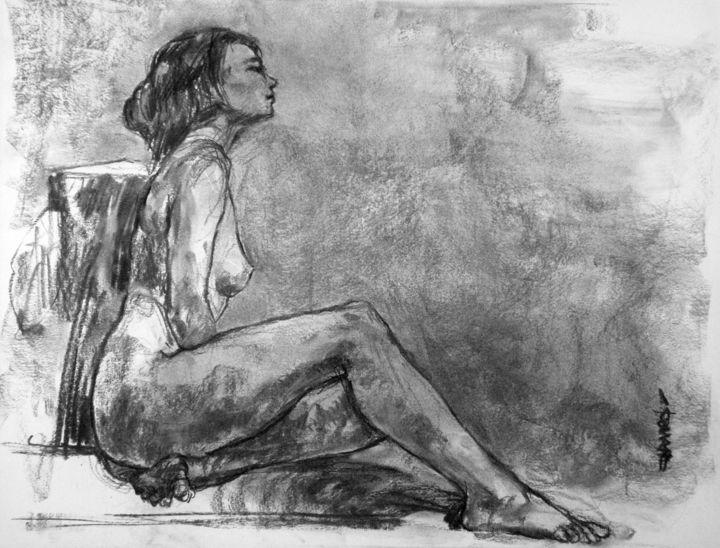 Drawing titled "fusain 50/65 2008 9" by Christian Rolland, Original Artwork, Charcoal
