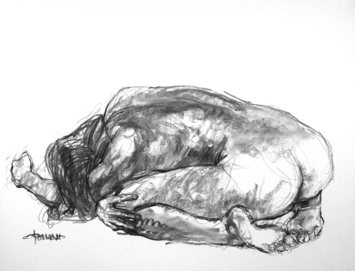 Drawing titled "fusain 50/65 2008 11" by Christian Rolland, Original Art, Charcoal