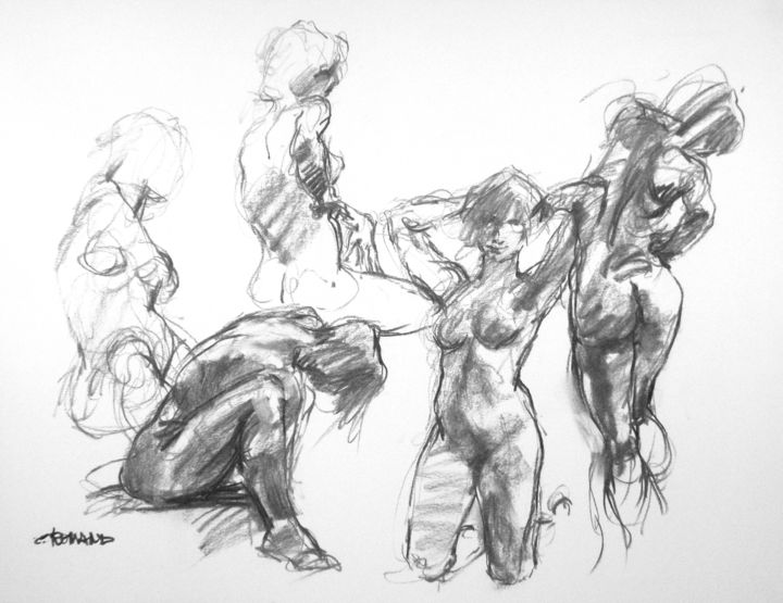 Drawing titled "fusain 50/65 2008 14" by Christian Rolland, Original Artwork, Charcoal