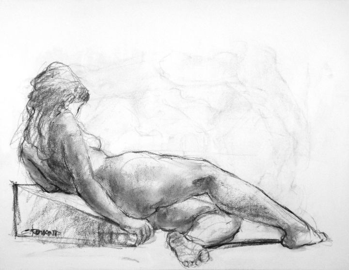 Drawing titled "fusain 50/65 2008 15" by Christian Rolland, Original Artwork, Charcoal