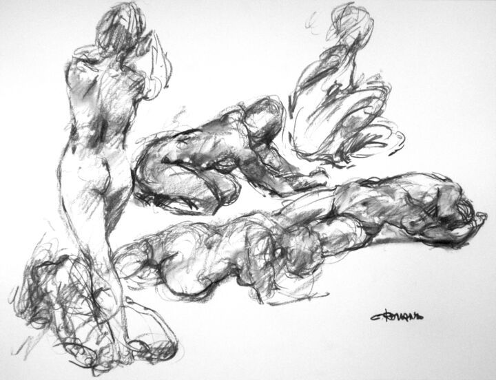Drawing titled "fusain 50/65 2008 29" by Christian Rolland, Original Artwork, Charcoal