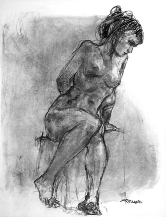 Drawing titled "fusain 50/65 2008 41" by Christian Rolland, Original Artwork, Charcoal