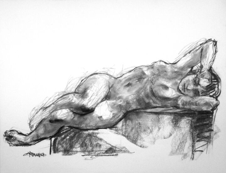 Drawing titled "fusain 50/65 2008 45" by Christian Rolland, Original Artwork, Charcoal