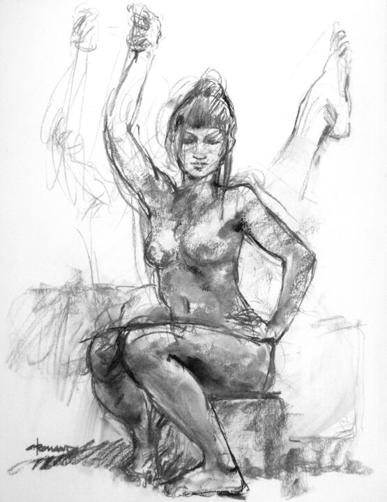Drawing titled "fusain 50/65 2009 8" by Christian Rolland, Original Artwork, Charcoal