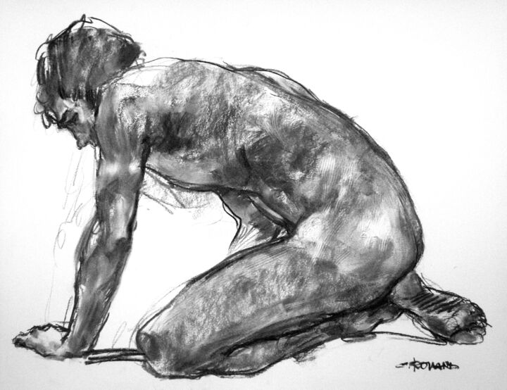 Drawing titled "fusain 50/65 2009 13" by Christian Rolland, Original Artwork, Charcoal