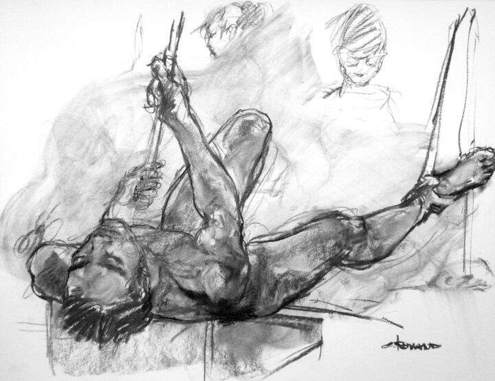 Disegno intitolato "fusain 50/65 2009 14" da Christian Rolland, Opera d'arte originale, Carbone