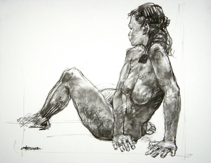 Drawing titled "fusain 50/65 2012 62" by Christian Rolland, Original Artwork, Charcoal