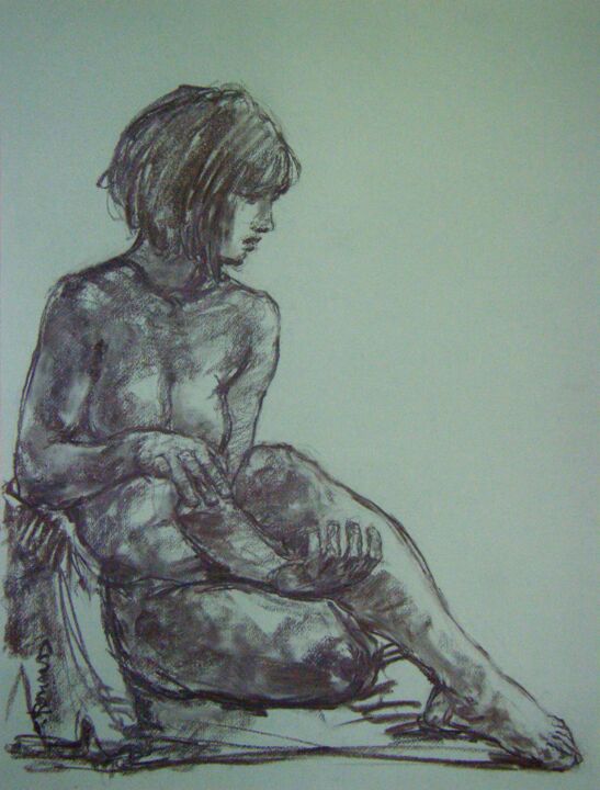 Drawing titled "fusain 50/65 2011 16" by Christian Rolland, Original Artwork, Charcoal