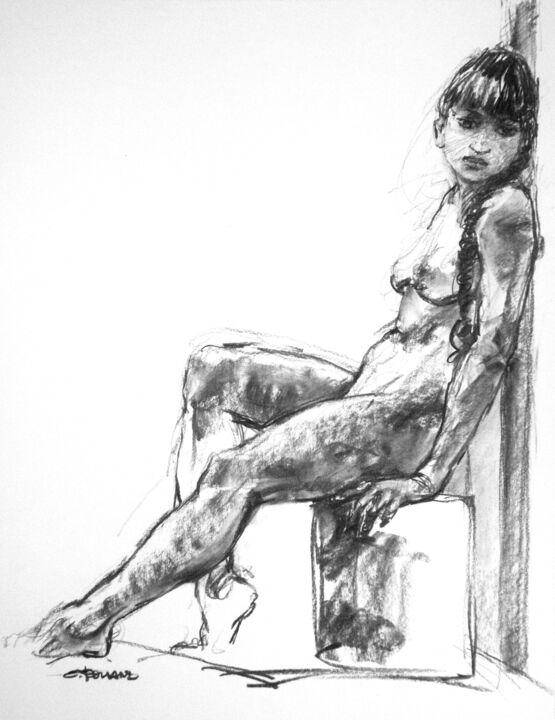 Drawing titled "fusain 50/65 2011 34" by Christian Rolland, Original Artwork, Charcoal