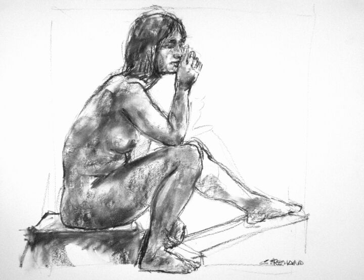 Drawing titled "fusain 50/65 2011 68" by Christian Rolland, Original Artwork, Charcoal