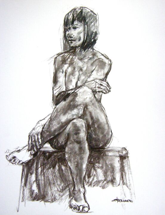 Drawing titled "fusain 50/65 2011 73" by Christian Rolland, Original Artwork, Charcoal