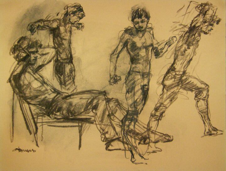 Drawing titled "fusain 50/65 2011 74" by Christian Rolland, Original Artwork, Charcoal