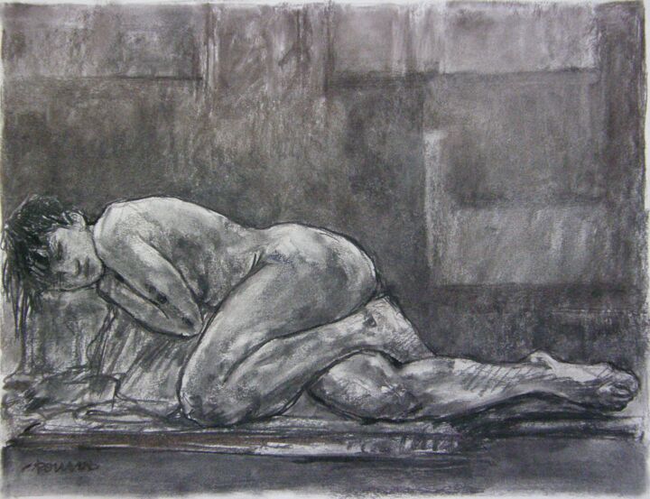 Drawing titled "fusain 50/65 2011 87" by Christian Rolland, Original Artwork, Charcoal