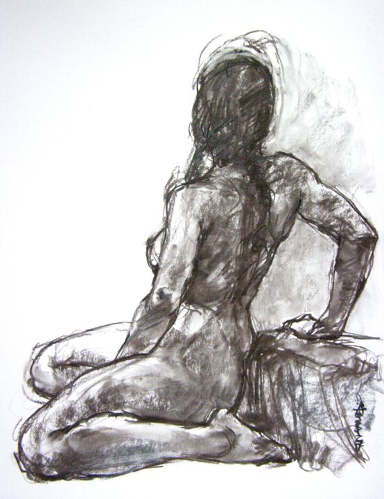 Drawing titled "fusain 50/65 2011 99" by Christian Rolland, Original Artwork, Charcoal