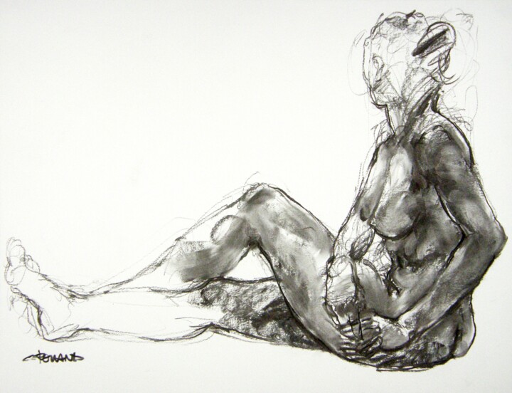Drawing titled "fusain 50/65 2011 2…" by Christian Rolland, Original Artwork, Charcoal