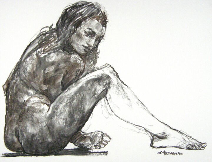 Рисунок под названием "fusain 50/65 2011 2…" - Christian Rolland, Подлинное произведение искусства, Древесный уголь
