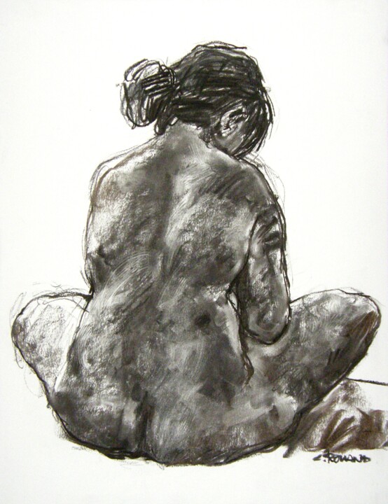 Drawing titled "fusain 50/65 2012 20" by Christian Rolland, Original Artwork, Charcoal