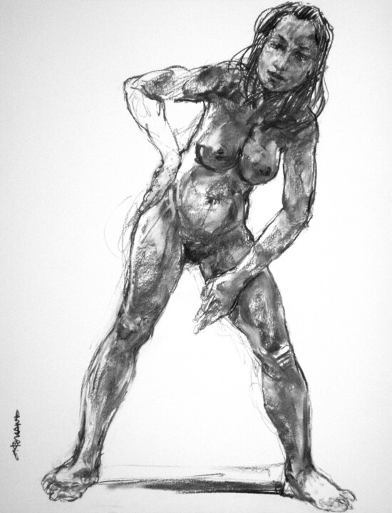 Drawing titled "fusain 50/65 2012 27" by Christian Rolland, Original Artwork, Charcoal