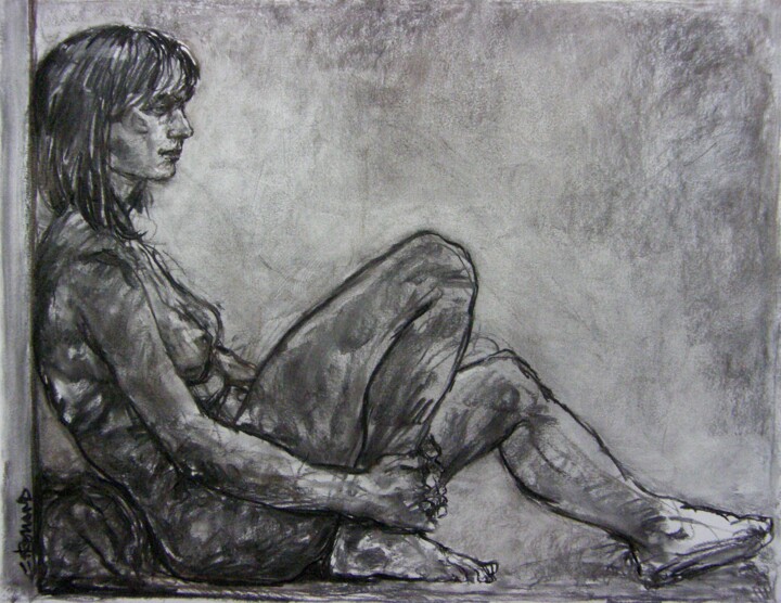 Drawing titled "fusain 50/65 2012 86" by Christian Rolland, Original Artwork, Charcoal