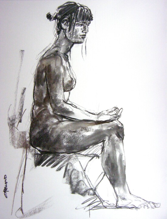 Drawing titled "fusain 50/65 2012 1…" by Christian Rolland, Original Artwork, Charcoal