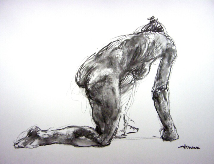 Drawing titled "fusain 50/65 2012 1…" by Christian Rolland, Original Artwork, Charcoal