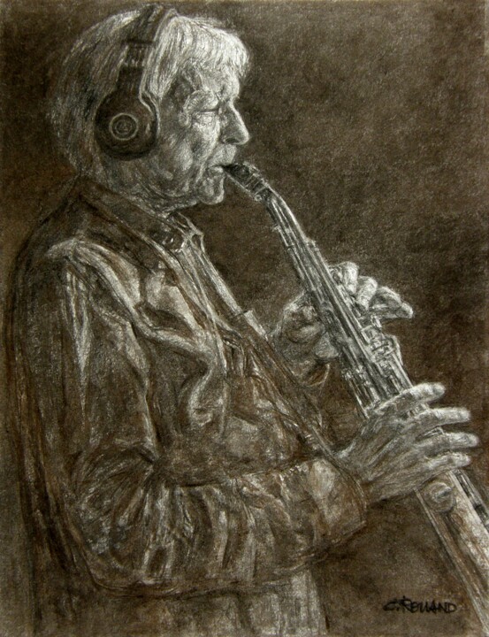 Drawing titled "fusain jazz 28" by Christian Rolland, Original Artwork, Charcoal