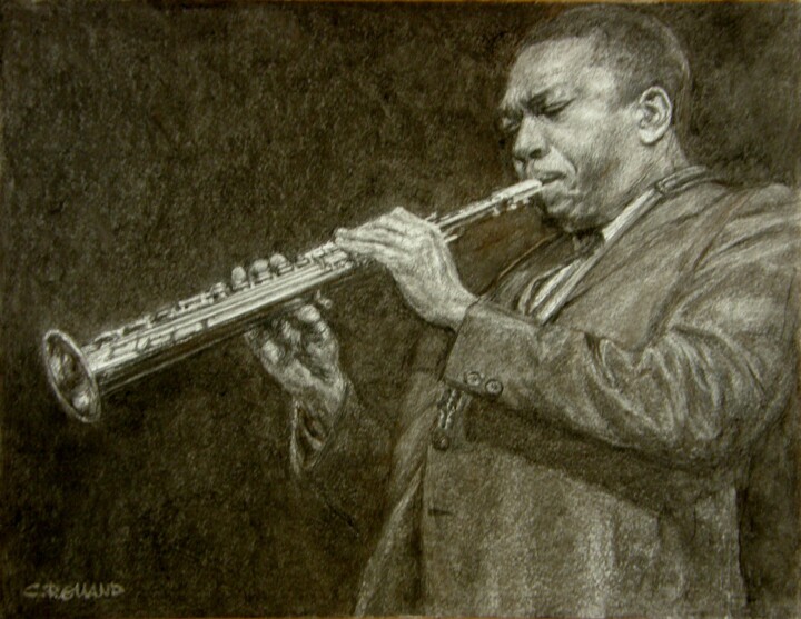 Dibujo titulada "fusain jazz 30" por Christian Rolland, Obra de arte original, Carbón