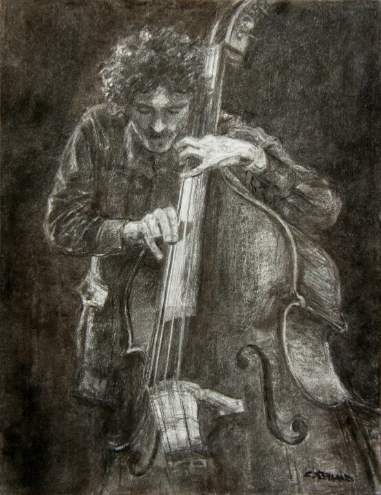 Drawing titled "fusain jazz 31" by Christian Rolland, Original Artwork, Charcoal