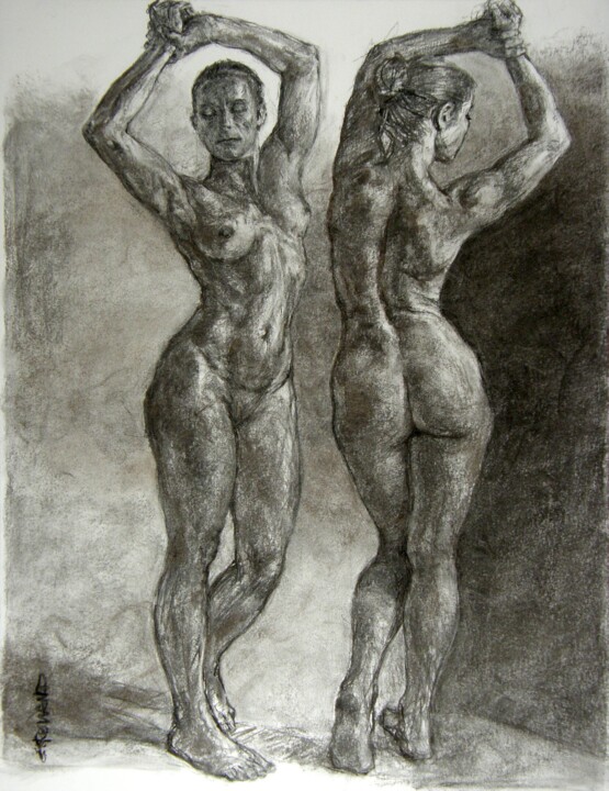 Drawing titled "étude fusain 2021 3" by Christian Rolland, Original Artwork, Charcoal