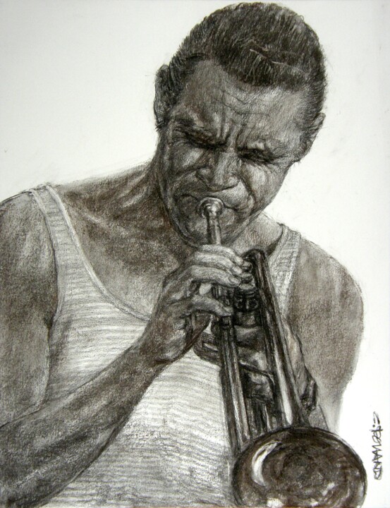 Disegno intitolato "fusain jazz 32" da Christian Rolland, Opera d'arte originale, Carbone